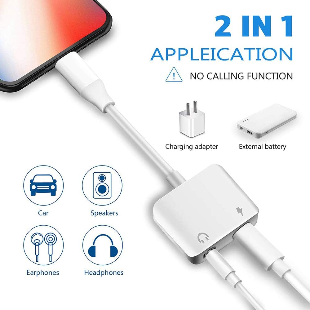 Limited (Apple MFi Certified) 2 Pack Lightning to 3.5 mm Headphone Jack Adapter, 2 in 1 Headphone Audio & Charger Compatible for iPhone 12/12Pro/11/XR/X/XS/8/7, Support Calling & Music Control Plug and Play