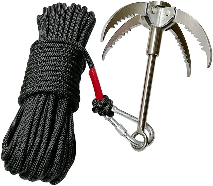 Stainless Steel Grappling Hook, 4 Claw Carabiner, Foldable, Portable, Multifunction, Outdoor for Climbing, Anchoring, Fishing, Hiking