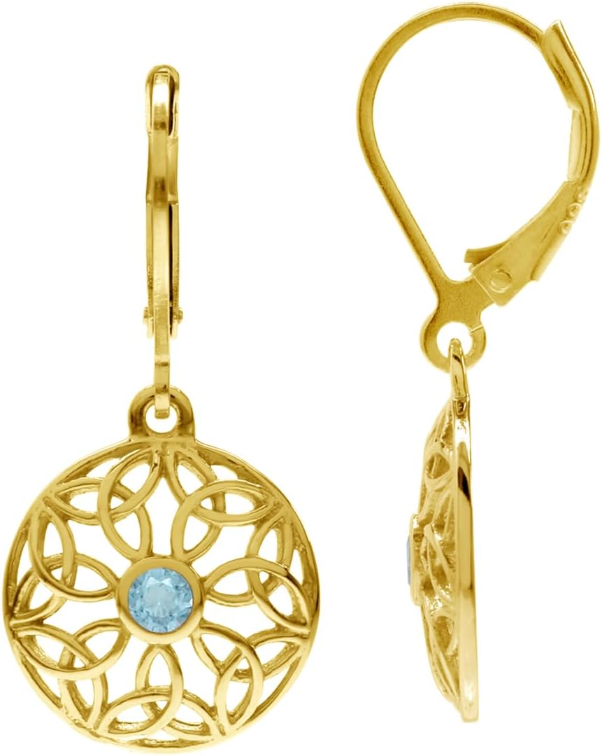 Silvershake 3MM Round Shape White Gold Plated or 18K Yellow Gold Plated 925 Sterling Silver Scroll/Filigree Triquetra Celtic Knot Weave Circle Dangle Hook or Leverback Earrings Jewelry for Women