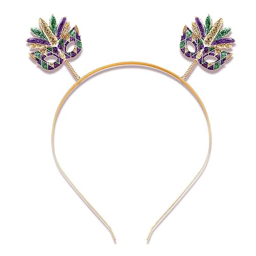 Miniatura 9 de NVENF Diadema de Mardi Gras con diamantes de imitación de flor de lis, máscara de letras de carnaval, aro para el cabello, accesorio para el cabello