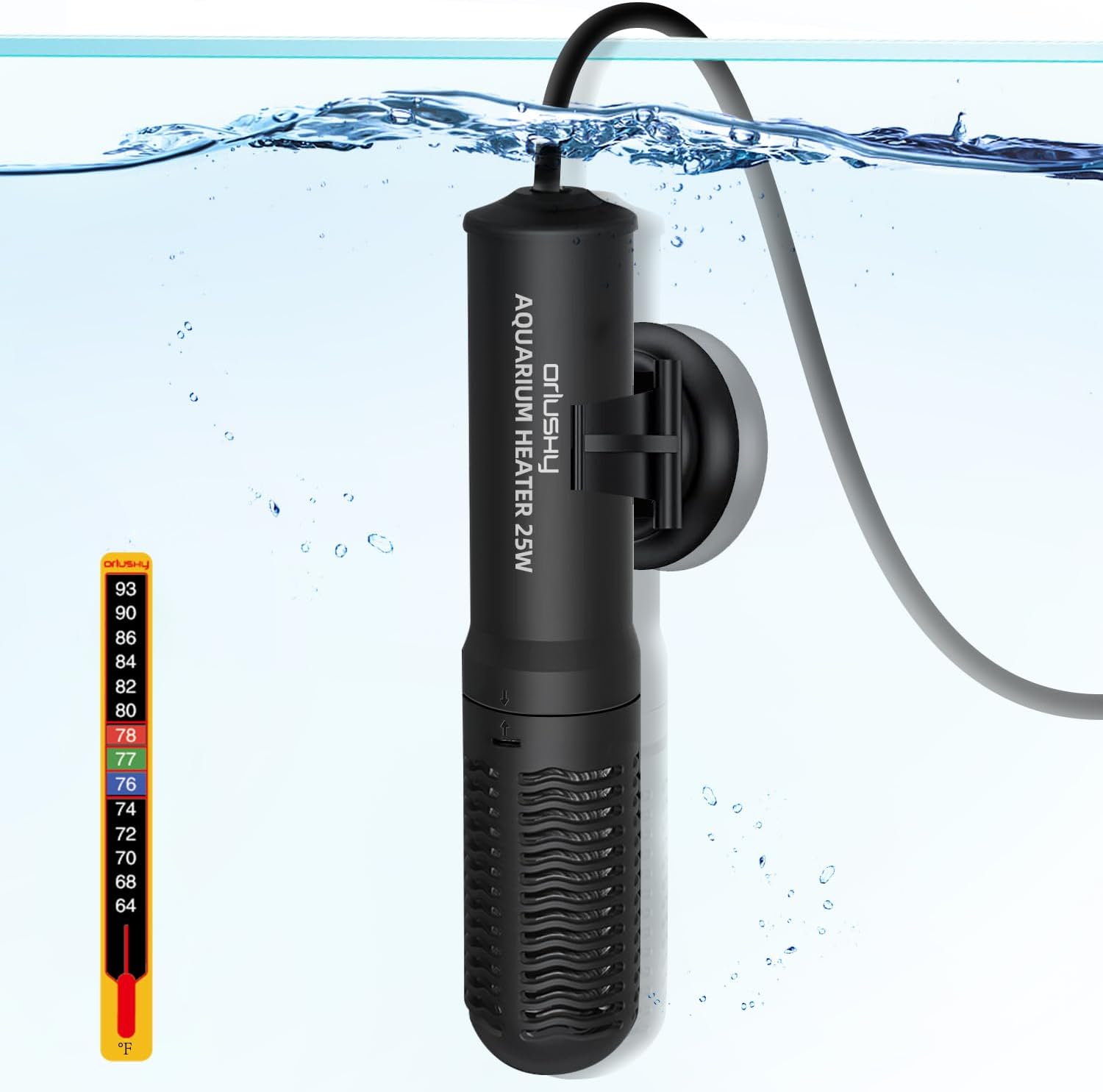 Orlushy 25W Small Submersible Aquarium Heater, Constant Temperature Betta Fish Tank Heater of 78โfor 1-6 Gallons Freshwater & Saltwater Tanks