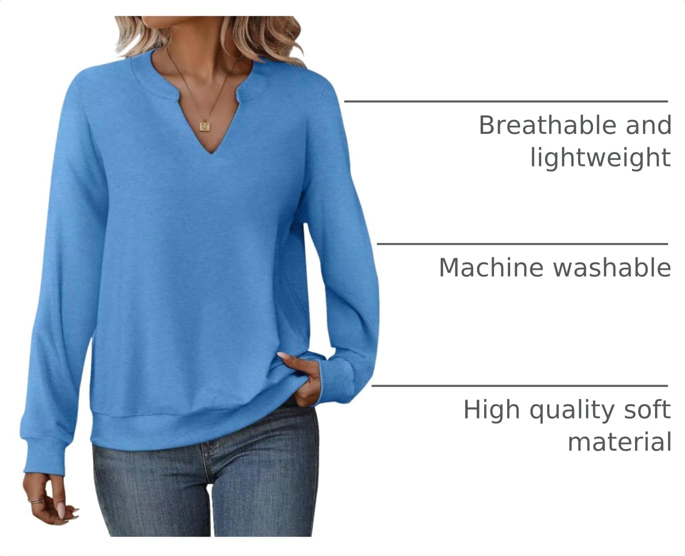 EADINVE Womens Long Sleeve V Neck Sweatshirts Fall Lightweight Pullover image 4