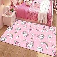 APPCRFM Cartoon Unicorn Rug Kids Girl's room carpet -80 * 120cm Activity Playmat Non-Slip Nursery Rug,Washable Stain-Resistant Soft Crawling Carpet For Girl's Children's Bedroom Playroom Floor