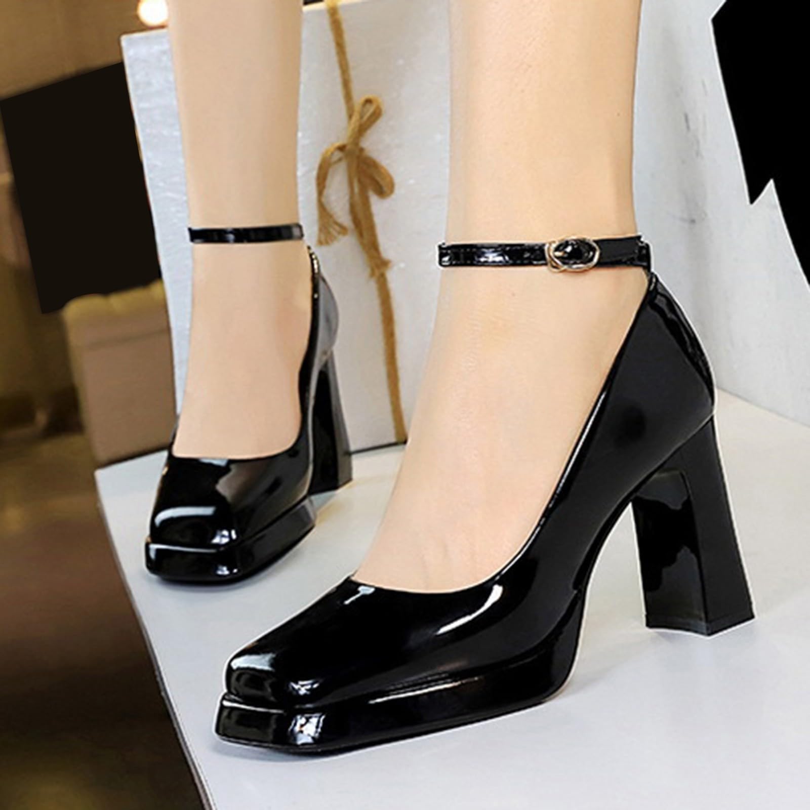 Scarpe da donna eleganti con tacco a blocco, con plateau, in pelle | Chunky Scarpe alte comode da matrimonio, sandali chiusi con tacco, scarpe da sposa per feste di nozze