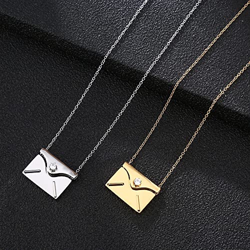 Agislone Personalized Envelope Locket Necklace For Women Customized Message Name Date Phrase Love Letter Necklace For Wife Mom Girlfriend Bff Couples (11 Sliver, Double-Sided Lettering) #TOP2