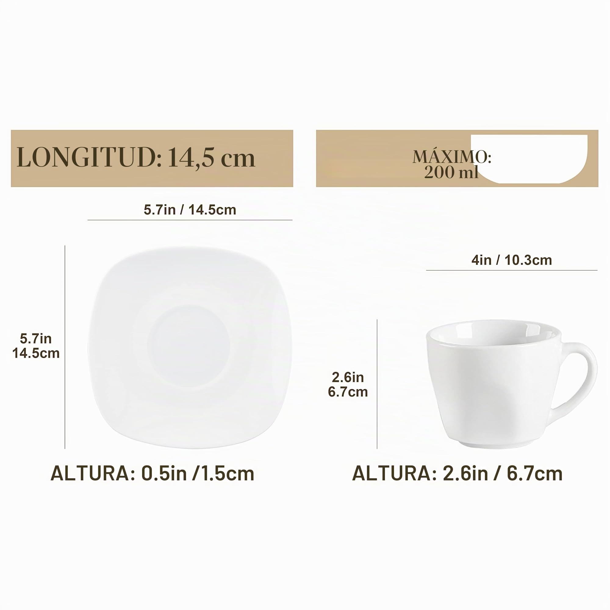 MALACASA, Serie ELISA, 12 Piezas Juegos de Café de Porcelana, 6 Tazas (200 ml, 10,3 x 6,7 cm) con 6 Platillos (14,5 x 1,5 cm), Juego de Café para 6 Personas, Ideal para Café con Leche, Espresso y Té