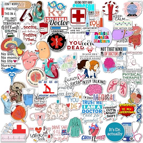 Image of WallDesign Doctor Self Adhesive Sticker Collection Set of 75 Unique Designs for Medical Enthusiasts - Mobile,Laptop,Journal ,Durable,Printed Vinyl Perfect for Healthcare Medical Heroes,51 mm