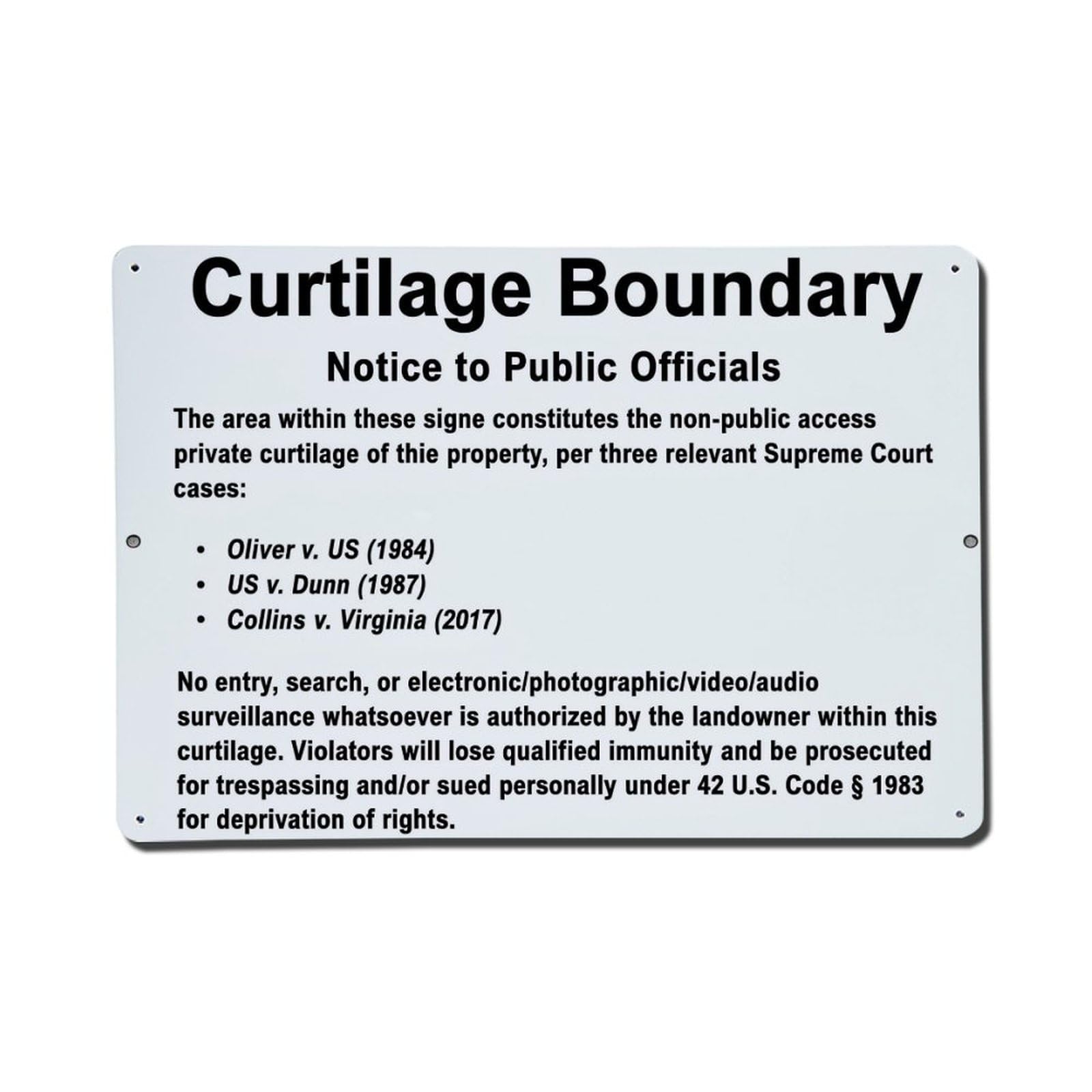Nestemfo Vintage Curtilage Boundary Notice To Public Officials Tin Sign Metal Sign, Living Room,Bar, Home, Bedroom Wall Decor,Retro Metal Poster 8X12 Inches