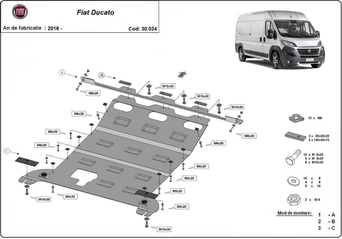 Placa de protección contra cortes para motor compatible con Fiat Ducato (2016-2025)