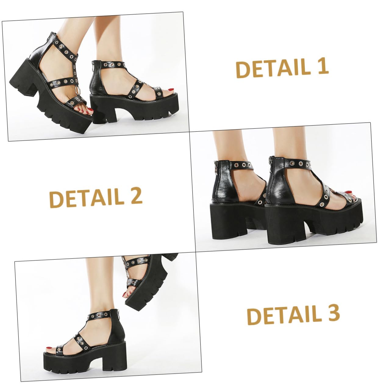 Sandalias Altas Con Plataforma Sandalias De Mujer Abiertas Antideslizantes De Tacón Alto Zapatos Tacones Negros Bien Portado Interior: Símil Piel Black