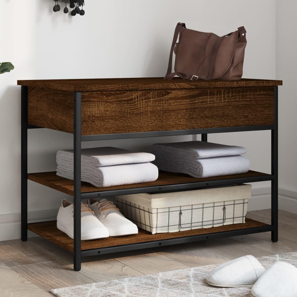 Banc de rangement gain de place avec assise et pieds réglables pour l'organisation du couloir