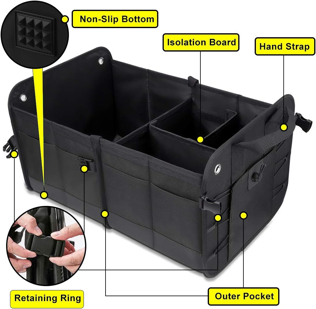 ANTEQI Foldable Car Storage Organizer for SUV, Portable Multi Compartments Trunk Organizer for Car Storage, Large capacity for Cargo Car Trunk Organizer, Expandable To Suit Any In-vehicle (Black)