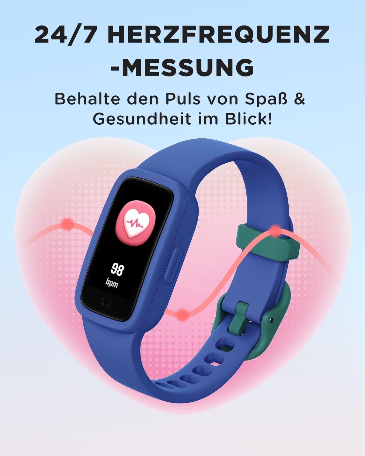 BIGGERFIVE Vigor 3 Kinder Fitness Armband Uhr mit AMOLED Display ohne App & ohne Smartphone, 3ATM wasserdicht, Pulsuhr, Schlaftracker Fitnessuhr, Sportuhr Schrittzähler für Kinder 5-12 Jahre, Blau