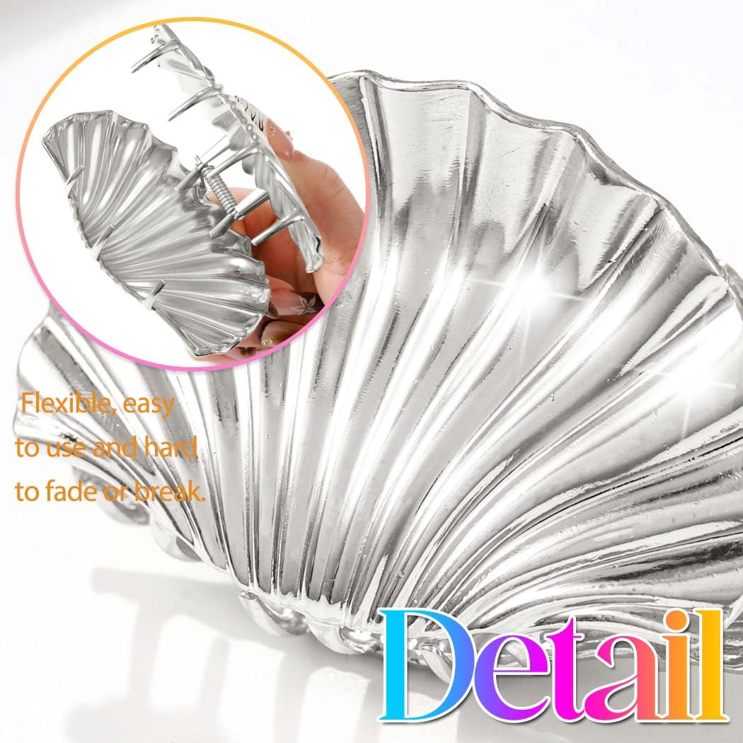Reaky Seashell Claw Clips Gold Metal Hair Clip Shell Hair Claw Clip Hair Accessories for Women (Silver) - Image 4