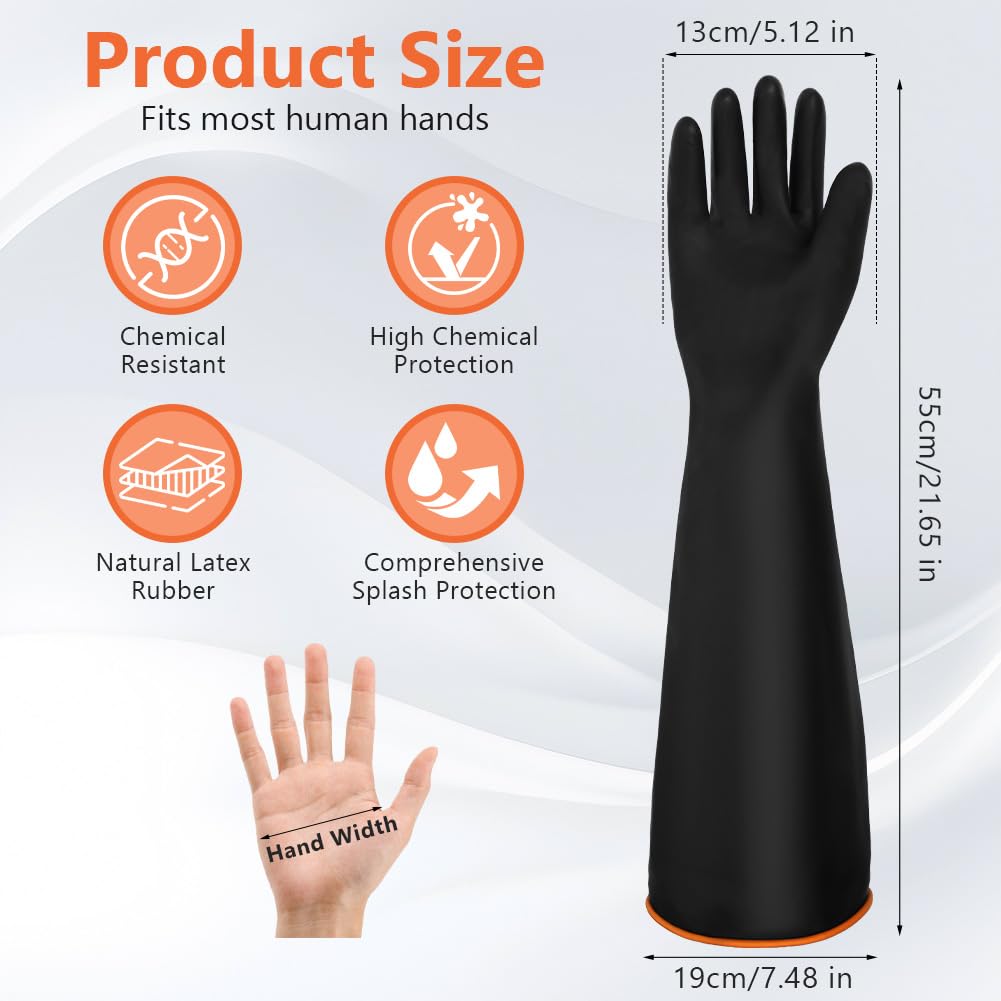 Guanti Resistenti a Sostanze Chimiche, 55 CM Guanti in Lattice Protettivi ad Alta Resistenza, Resistono a Forti Acidi, Alcali e Olio, Guantis per Uso Domestico e Industriale (Nero)