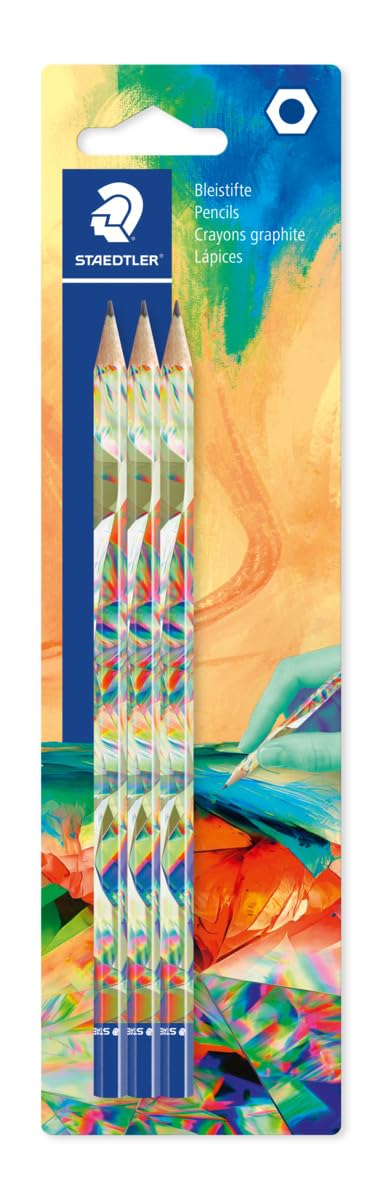 Staedtler 170 lápices hexagonales fáciles de borrar y afilar, tarjeta blíster con 3 lápices en HB, 170BK3E2-2