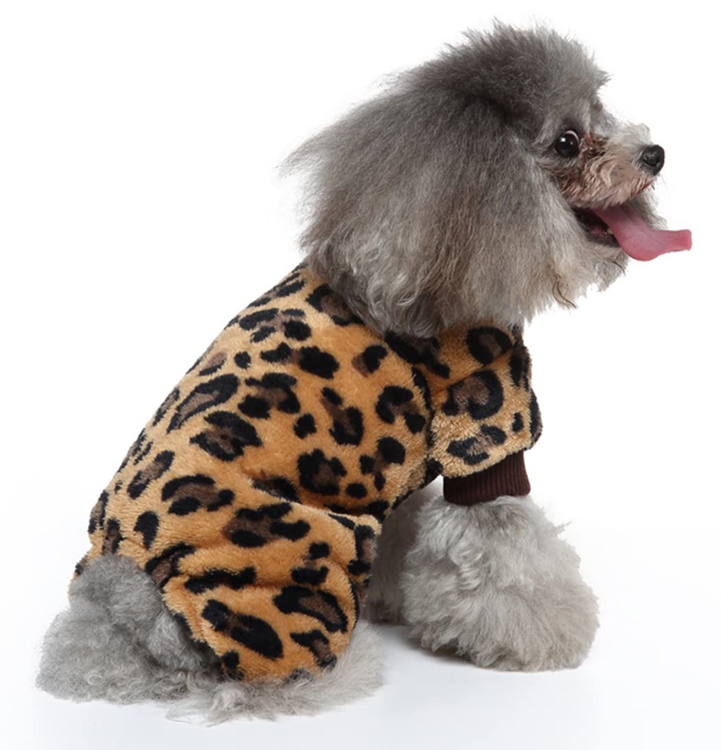 XIAOYU Winter Warm Dog Pajamas Dog Jumpsuit 4 Legs Pet Apparel Cat Onesie Pjs for Small Dog Cat Apparel Outfits Brown, M - Image 4