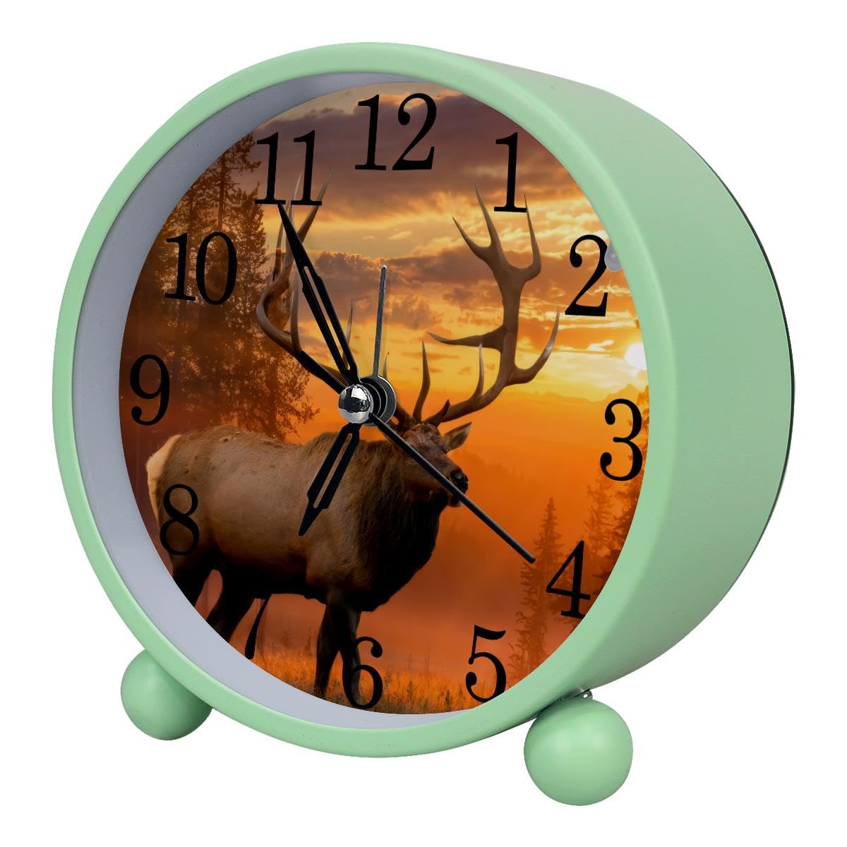 Alarm Clock Bull Elk Deer Sunset, Silent Non-Ticking with Night Light