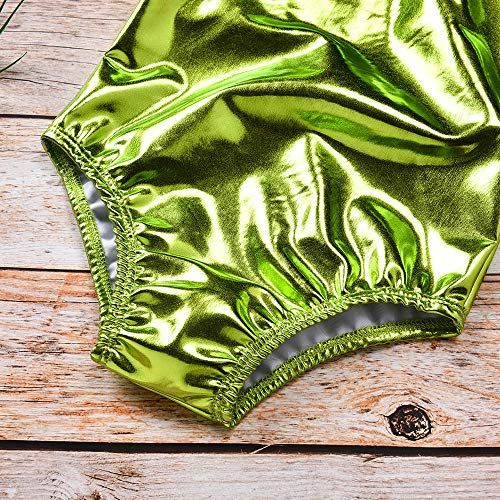 Newborn Baby Girls Onepiece Glitter Solid Swimsuit Backless Halter Ruffles Beachwear Bathing Suit (Light Green, 12-18 Months) - Thumbnail 5