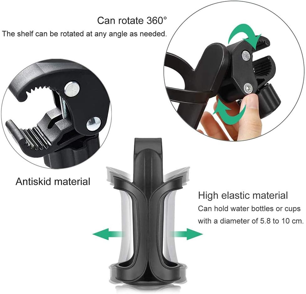 2 Pieces Stroller Cup Holder, Universal Adjustable Pram Cup Holder, 360