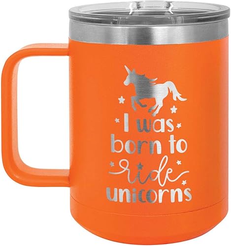 ONLYGIFTS.COM - Taza de café con tapa deslizante, diseño con texto en inglés "I Was Born to Ride UNICORNS", de 1.3fl oz, ideal como regalo de