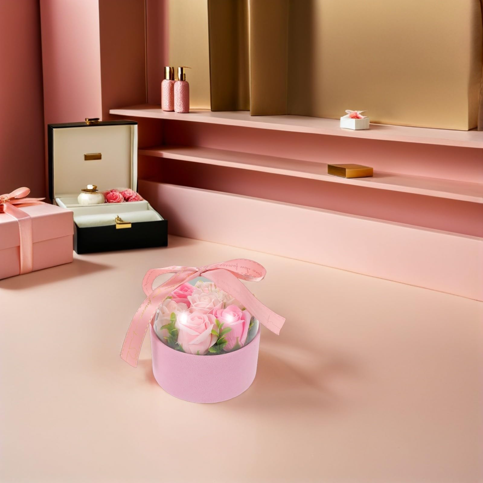 TOYANDONA 4 Pezzi Rose di Sapone in Cofanetto Regalo, Fiori Rosa Eleganti | Aroma Duraturo, Decorazione Romantica per Bagno e Camera, Idea Regalo per Natale, Mamma, San Valentino