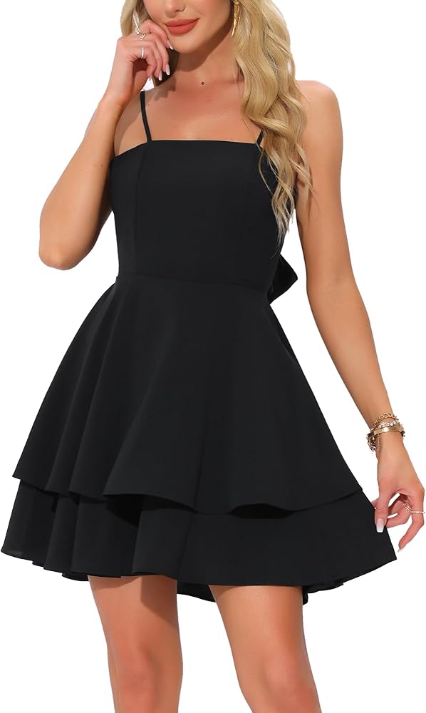 princess polly baby blue dress Allegra K Spaghetti Strap Dress for Women Backless Bow Tiered Ruffle A-Line  Mini Party Dresses X-Small Black at Amazon Women's Clothing store