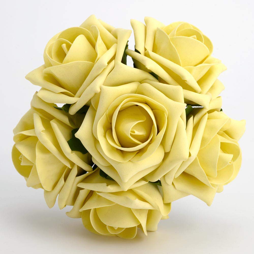 Italian Options Colourfast Artificial Foam Rose Flowers Wedding Bouquet, 5cm, Lemon