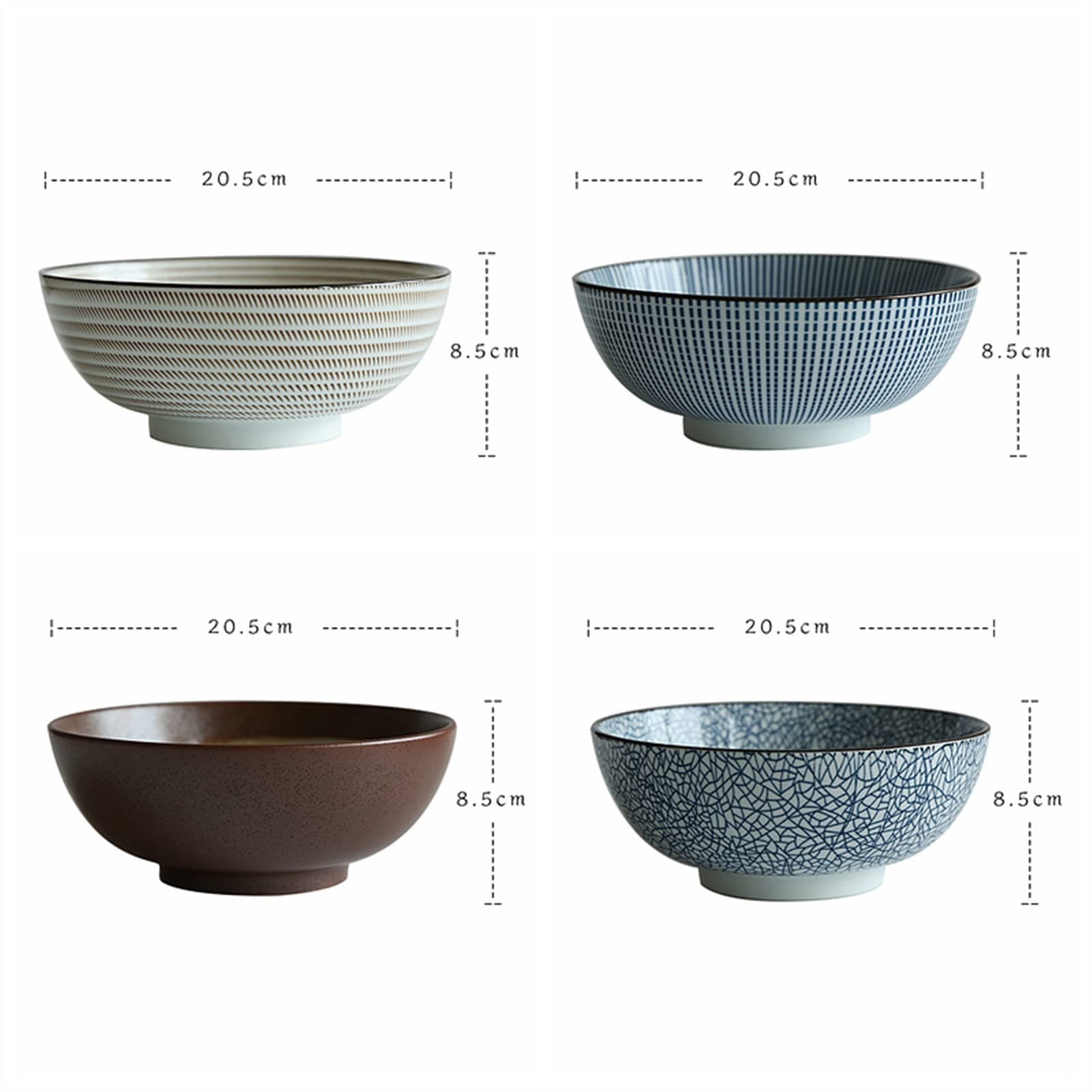 8-calowa ceramiczna miska na makaron w paski Duża miska na zupę Restauracja Zastawa domowa w stylu retro /372(A)