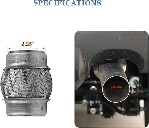 Miniatura 5 de RP Remarkable Power - tubo de escape flexible RK7543 de 2.25 x 12 pulgadas, de acero inoxidable resistente y 16 pulgadas de longitud general.