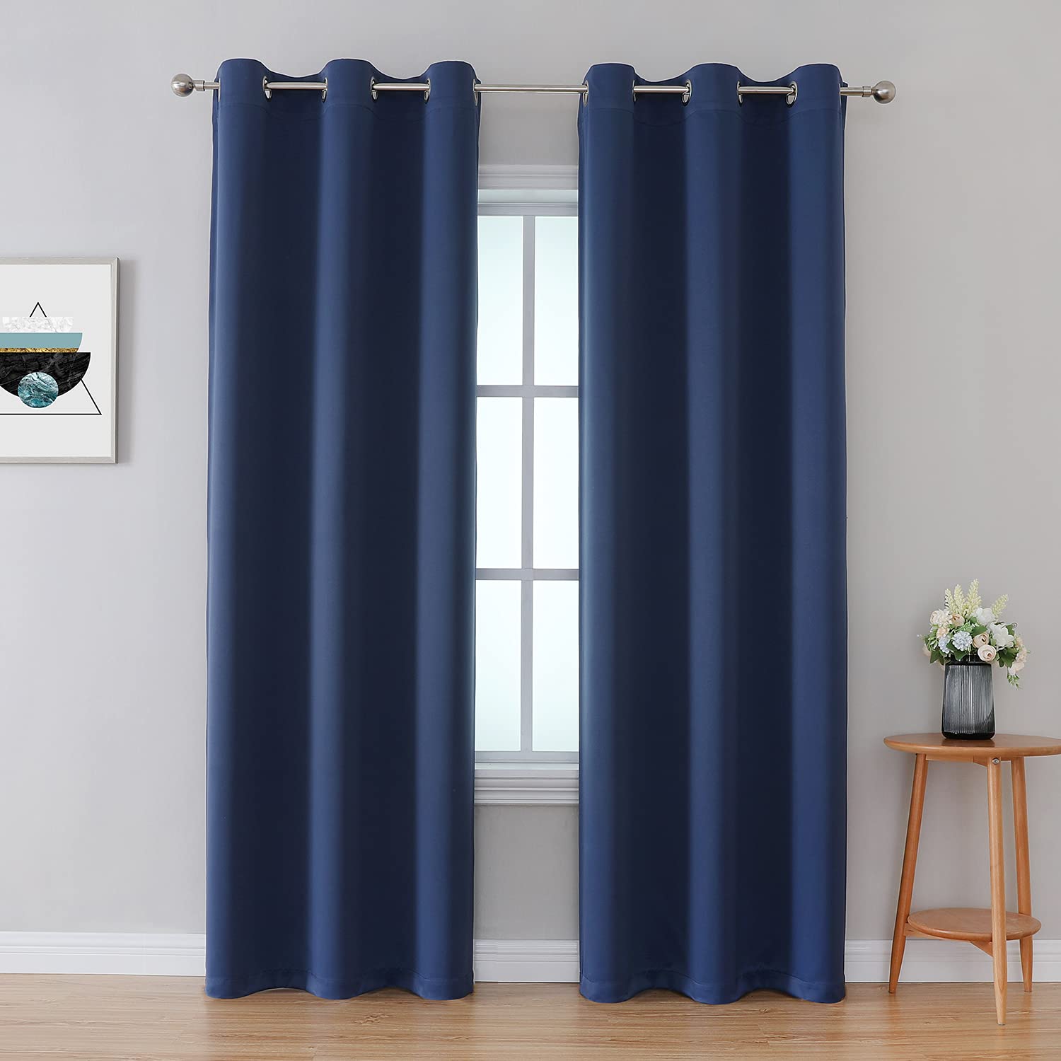 Upcortinassi Fire Retardant Blackout Curtains, Grommet Top, NFPA 701 Certified Flame Resistant Drape, Room Darkening for Dorm/Nursing Home, 2 Panels, Navy Blue, 42x84 Inch