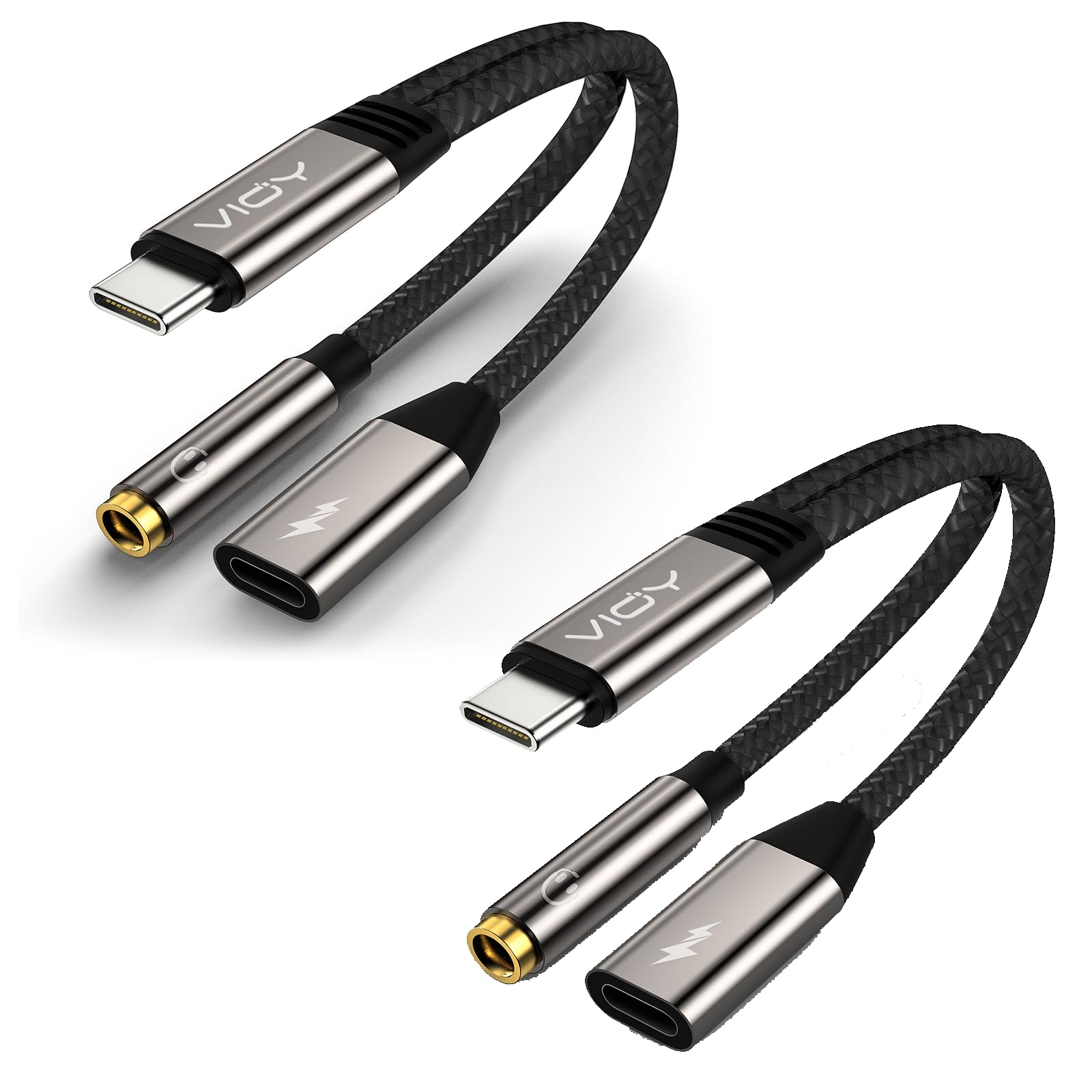 VIOY 2 Pack USB C to 3.5 mm Headphone and Charger Adapter-2 in 1 Type C to Aux and Charger Splitter with PD 60W Fast Charging and Data Transfer for