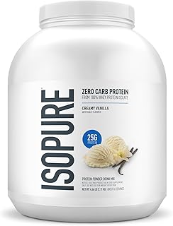 Isopure - Proteína de suero de leche en polvo 100 % pura, sin carbohidratos, sin lactosa ni gluten, con vitaminas, sabor a vainilla cremosa, 25 g de proteína por porción, 2 kg, 66 porciones