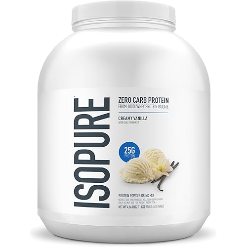 Isopure Zero Carb 100% Pure Whey Isolate Protein Powder, Lactose Free, Gluten Free, With Vitamins, Creamy Vanilla, 25g Protein Per Serving, 4.5 Lbs, 66 Servings (Packaging May Vary)