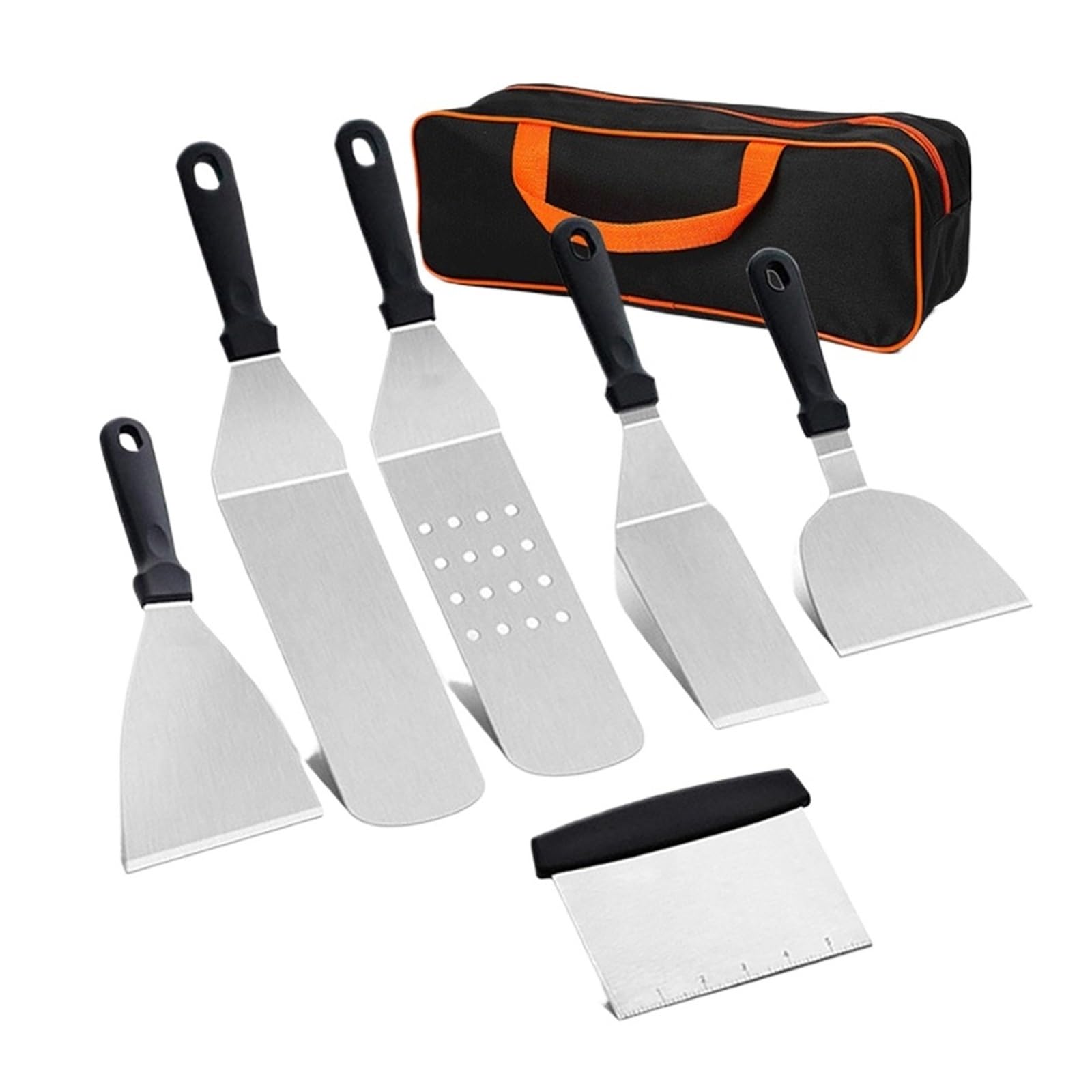 Ensemble d'outils de BBQ, spatules en Acier Inoxydable avec Sac Transport, grattoir for Barbecue Plein air, 6 pièces