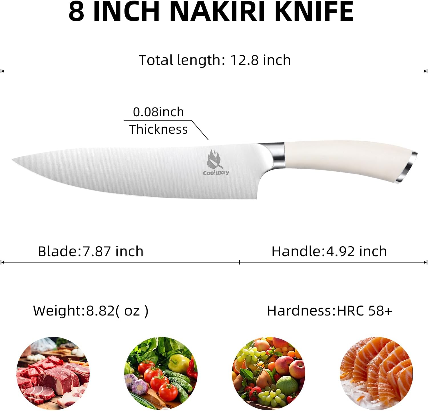 Professional White Chef Knife - 8 Inch High Carbon Stainless Steel Kitchen Knife with Ergonomic White Handle for Precise Cutting - Image 2