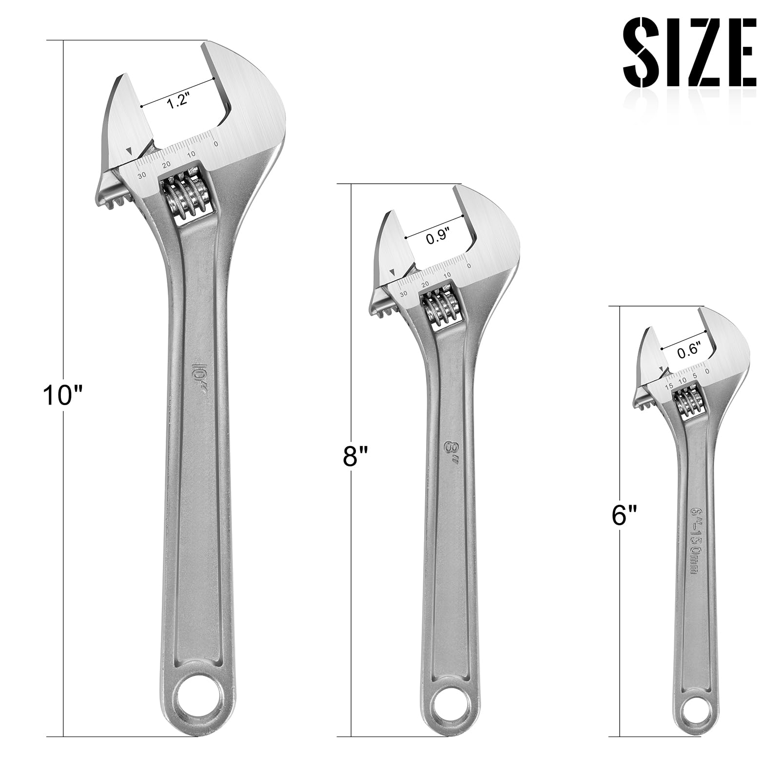 Clé Ajustable Poignée Antidérapante Set De 3 Clés à Molette QWORK - 150, 200, 250 Mm - Acier Allié, Poignée Ergonomique Antidérapante