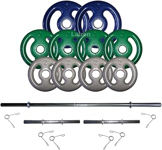 Kit Fitness 30kg Anilhas Emborrachadas + 2 Barras 40cm + Barra 150