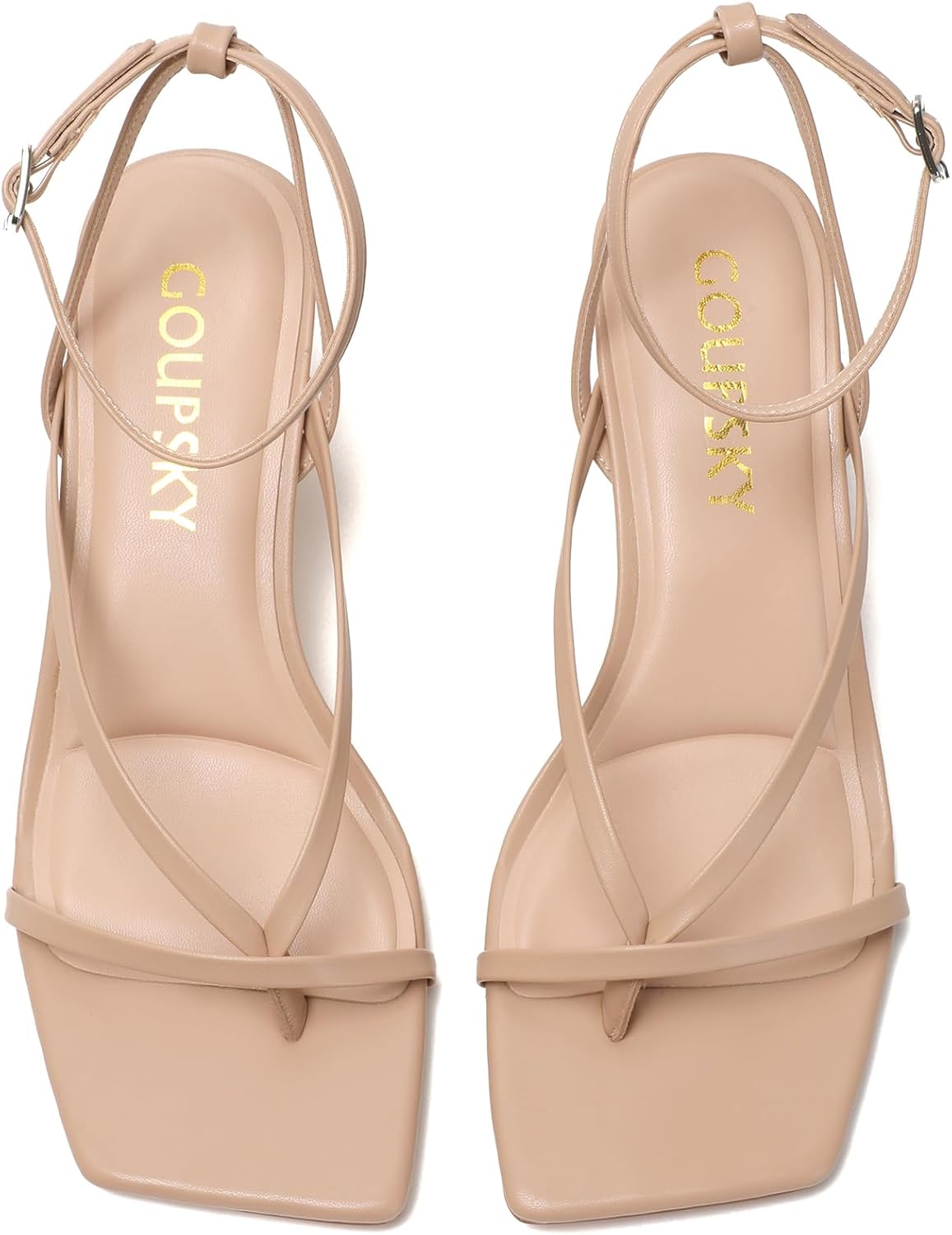 Strappy Kitten Heels for Women Lace Up Square Open Toe Flip Flop Heels Sexy Ankle Strap Thong Heeled Sandals for Party Wedding - Image 2