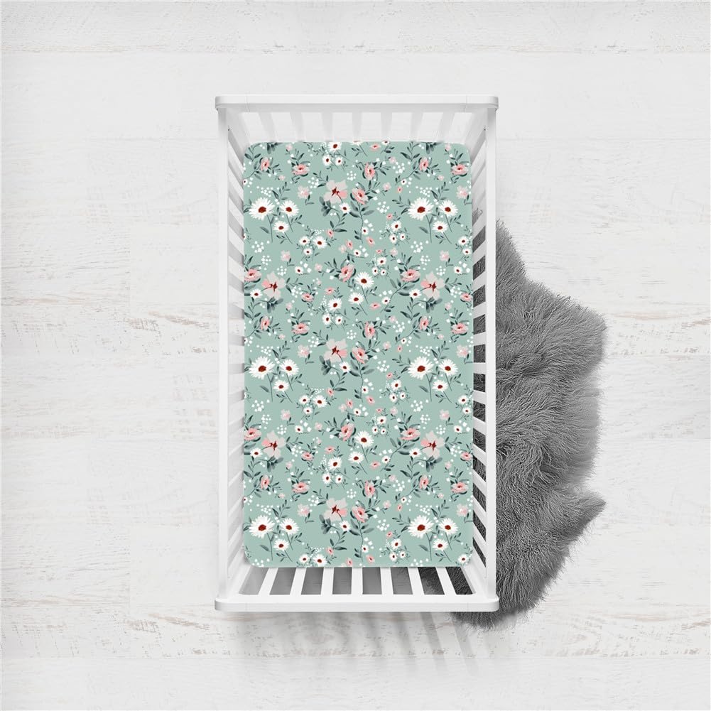 Odot Cot Bed Sheets, Bedside Cribs Fitted Sheets for Boys and Girls, Baby Bed Sheets Cot Bed Mattress Protector, Bassinet Sheets, Easy Care Soft and Dureable (140x70cm,Floral B)