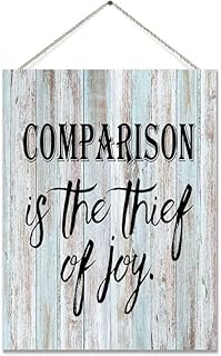 Comparison is The Thief of Joy Wall Decor Rustic Decorative Wall Wooden Hanging Sign Farmhouse Wood Plaque for Home Office Indoor Decoration Gift 8 * 12in/20 * 30cm