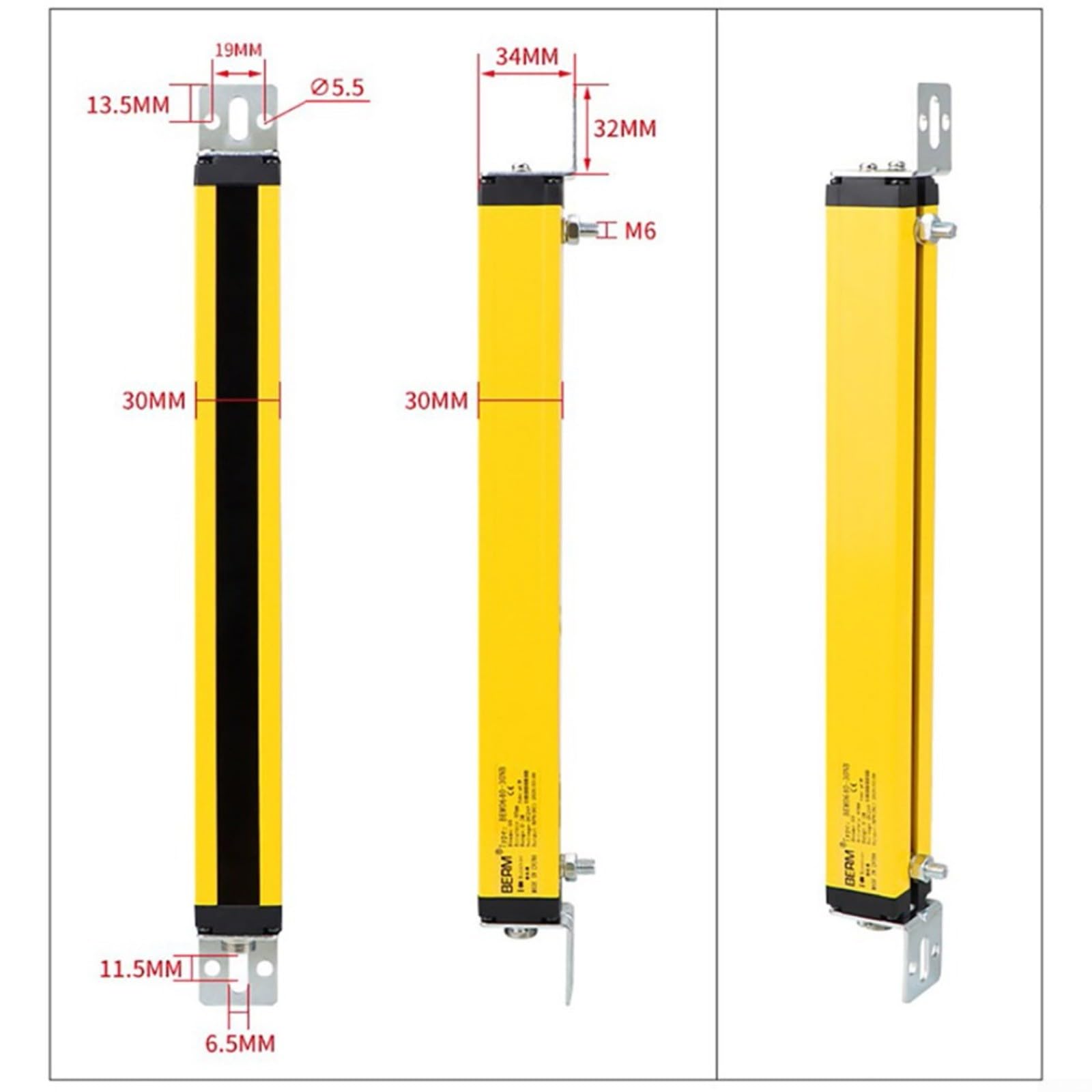 Interruptor de sensor de cortina de luz de seguridad, salida Npn 10-30Vdc dispositivo de seguridad de rejilla de aleación de aluminio con opciones de haces 4/6/8/10/12, protección IP65 (4 haces