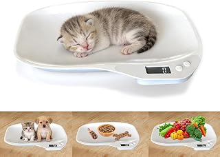 HMRCYTE Small Pet Digital Scale 33lb LCD Display - Puppy Kitten Hamster Weighing Scale, Kitchen Food Scale 14x10in White