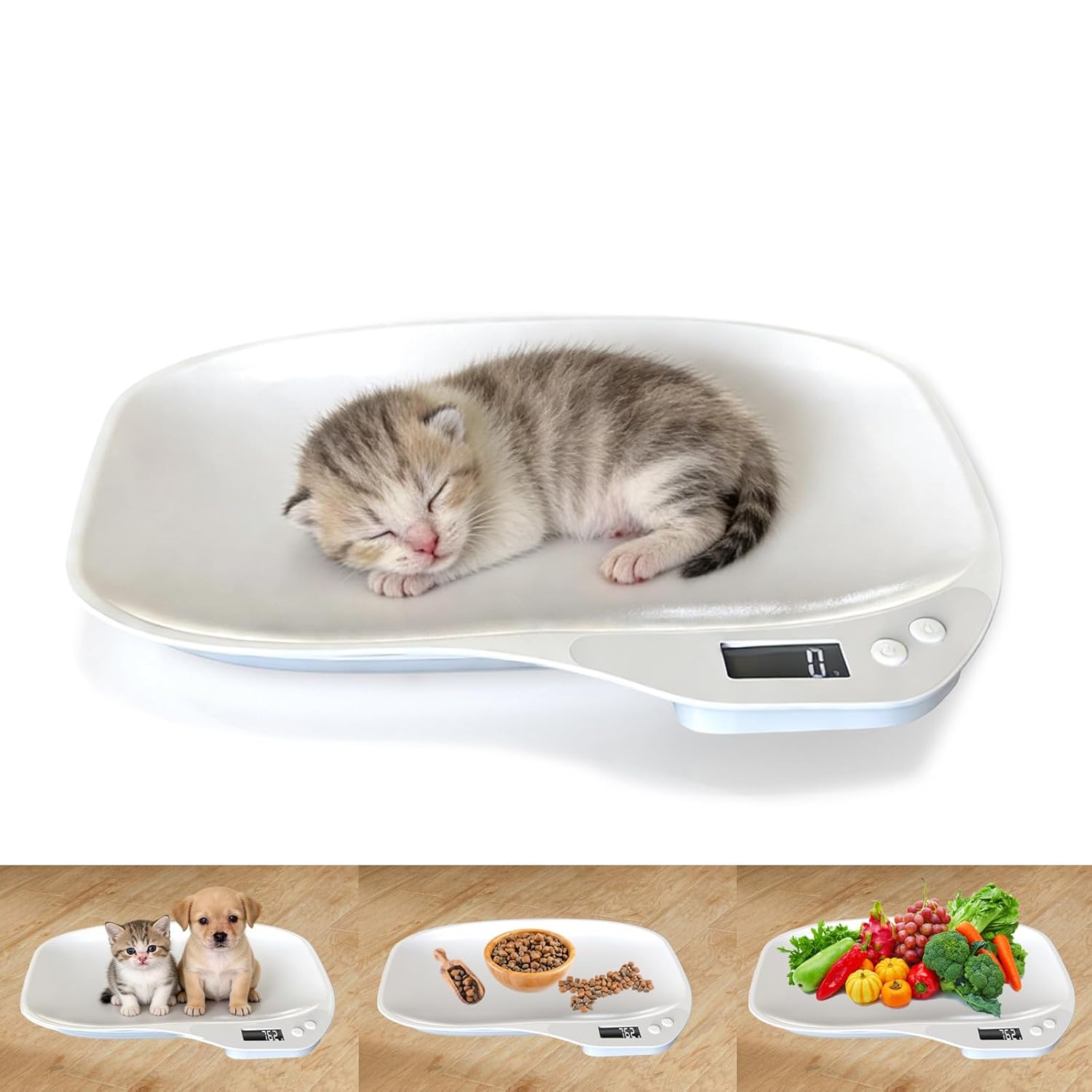 HMRCYTE Small Pet Digital Scale 33lb LCD Display - Puppy Kitten Hamster Weighing Scale, Kitchen Food Scale 14x10in White