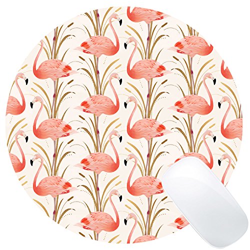 Wknoon Round Gaming Mouse Pad Custom Design, Seamless Pink Flamingos Design Art, 8
