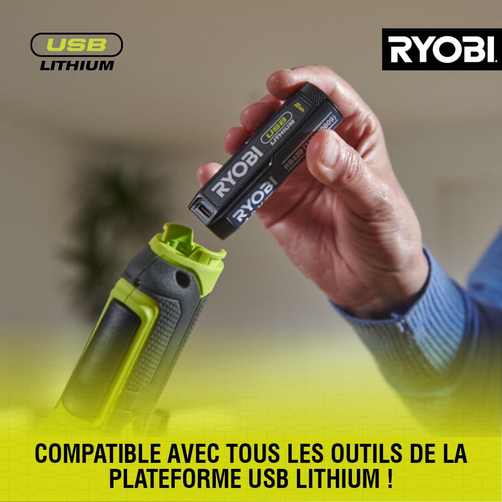 RYOBI Kit d'épurateur compact au lithium USB avec batterie de 2,0 Ah