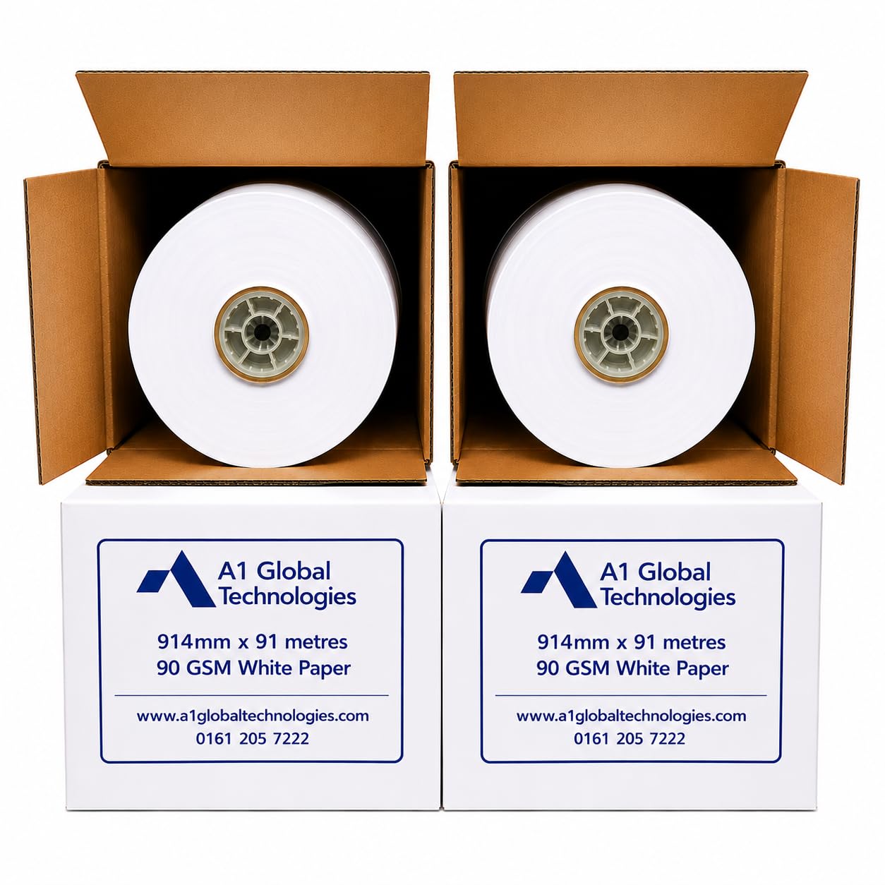 2 Rolls of Bright White Plotter Paper Rolls- 914 mm x 91 metres, 90 gram A1 Drawing roll. A1 Paper. Large & Wide Format Paper. 91.4 cm x 91 m. 90 GSM. Manchester Based. 30 Years Plotter Paper Trading