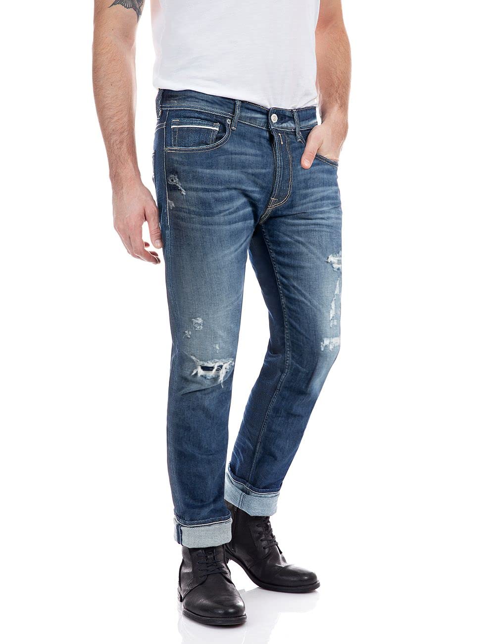REPLAY Herren Jeans Grover Straight-Fit Bio, Medium Blue 009-3 (Blau), 28W / 32L