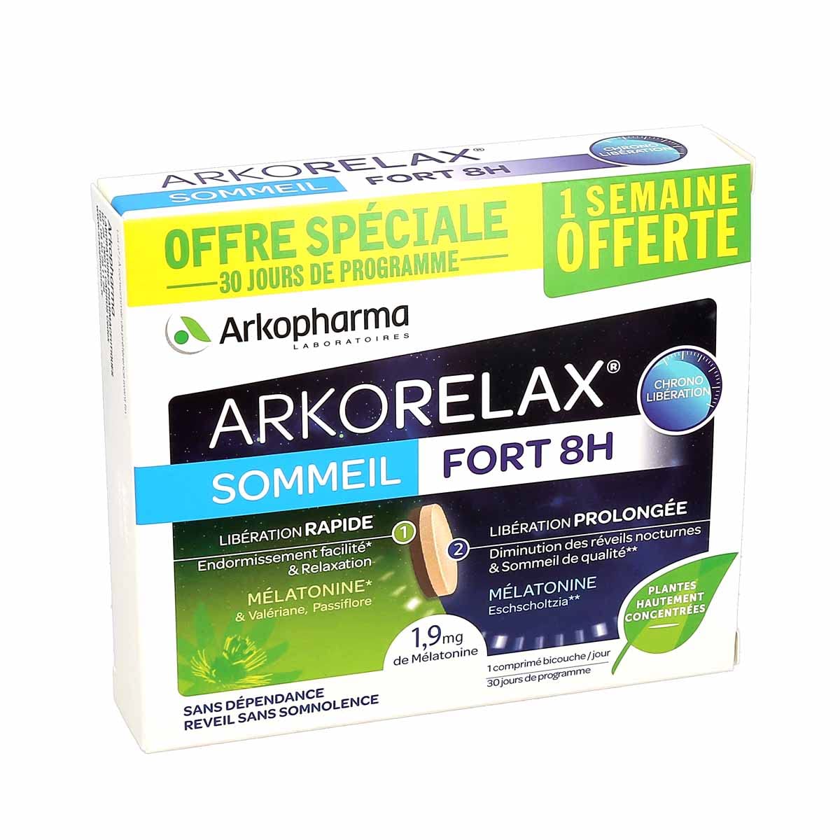 Arkopharma Arkorelax Sueño 8h - 30 Comprimidos pour une Bonne Nuit Calme et Régénérante Pendant les Nuits Troublées - co