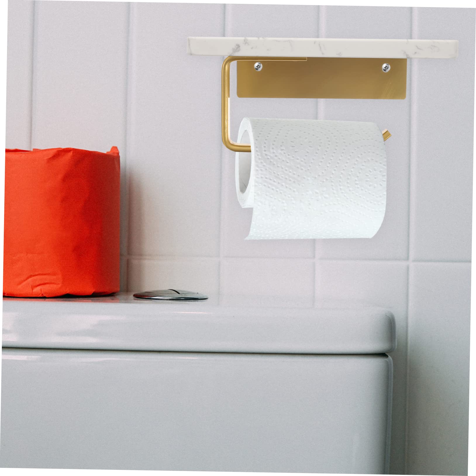 Portarrollos de Papel Higiénico Blanco de Mármol con Estante para Baño